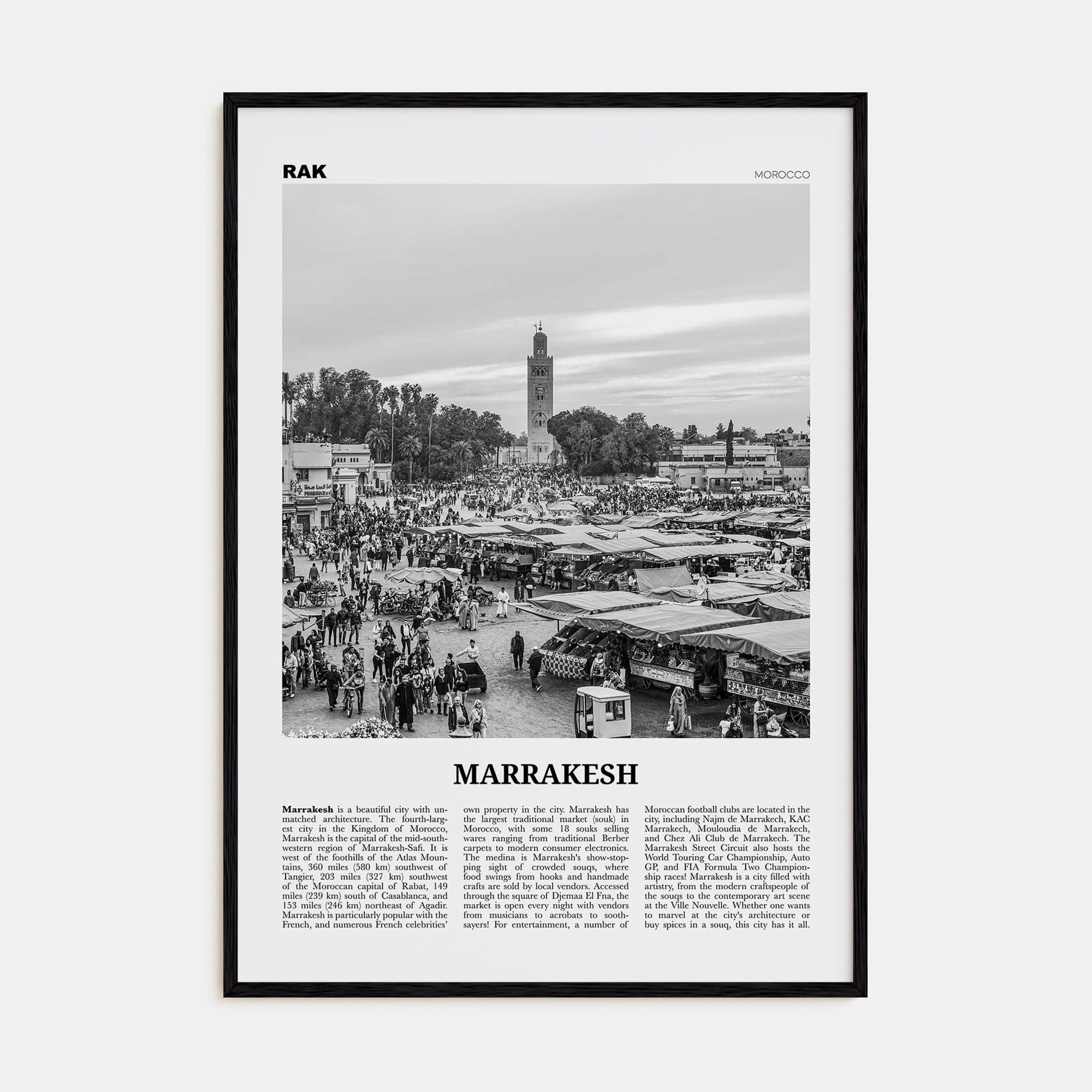 Marrakesh Poster Black Wood / 8x12 in Nbourhood Travel B&W Poster