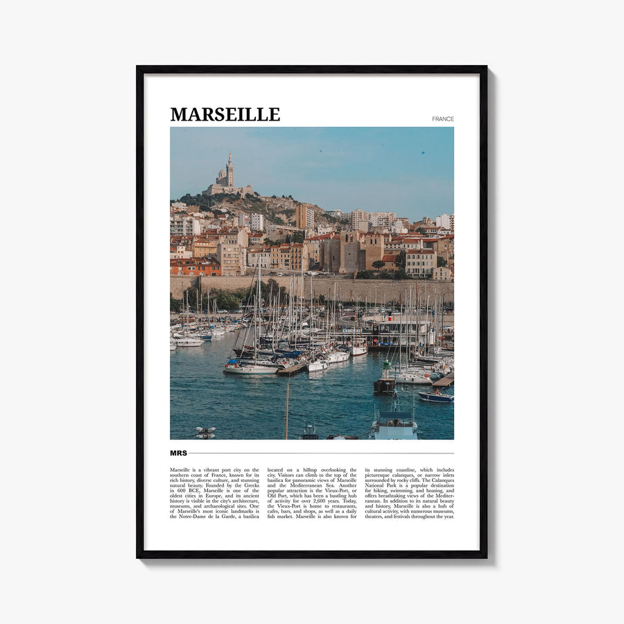 Marseille colorful travel poster of France – vertical wall art, unframed print shown in interior mockup