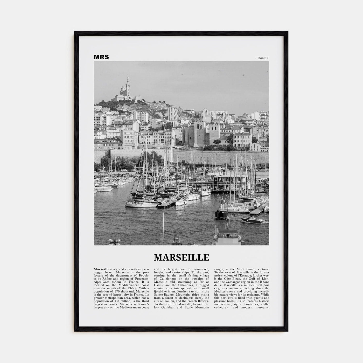 Marseille Poster Black Wood / 8x12 in Nbourhood Travel B&W Poster