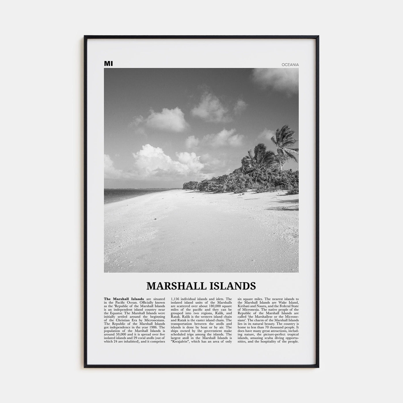 Marshall Islands Poster None / 8x12 in Nbourhood Travel B&W Poster