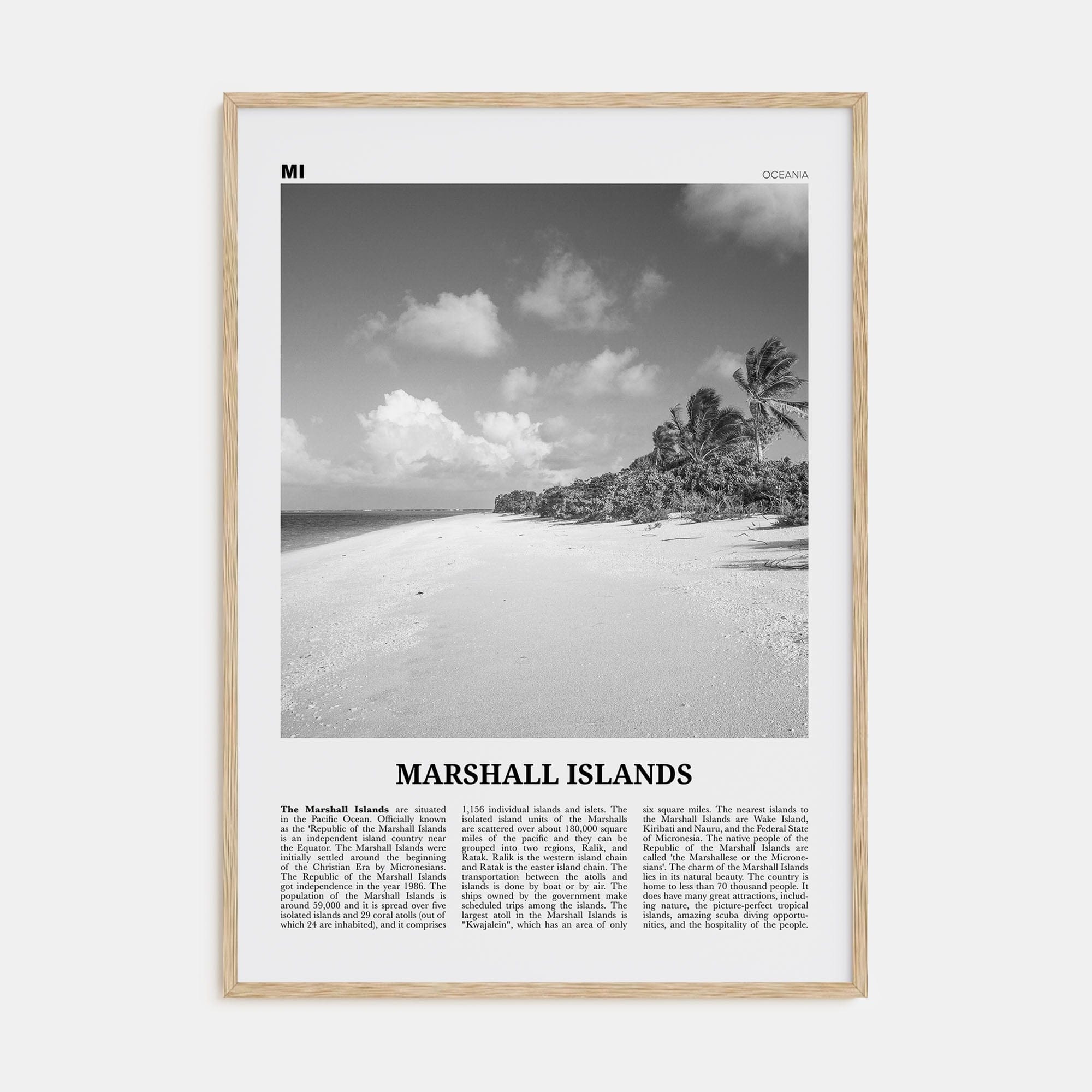 Marshall Islands Poster Natural Wood / 8x12 in Nbourhood Travel B&W Poster