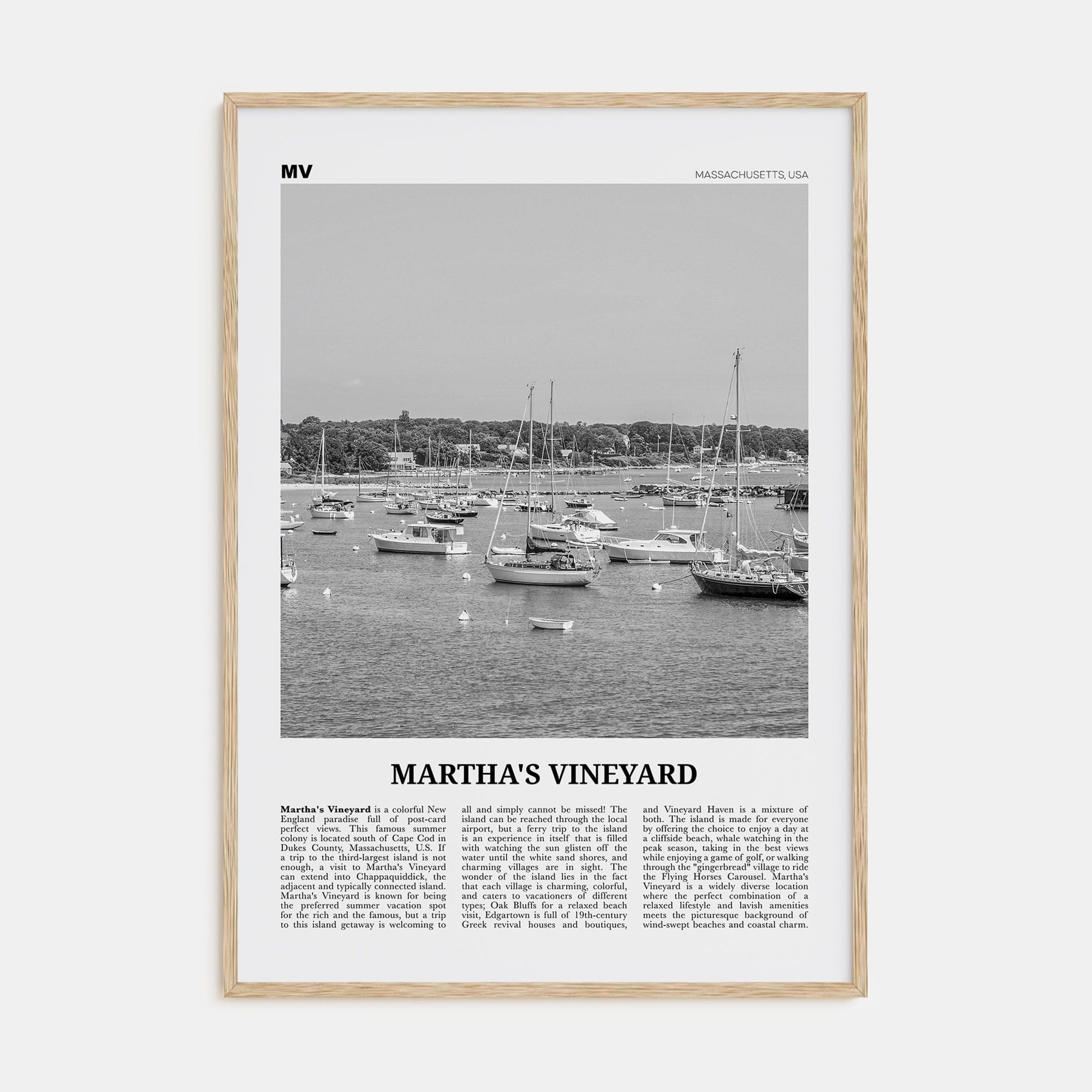 Martha's Vineyard Poster Natural Wood / 8x12 in Nbourhood Travel B&W Poster