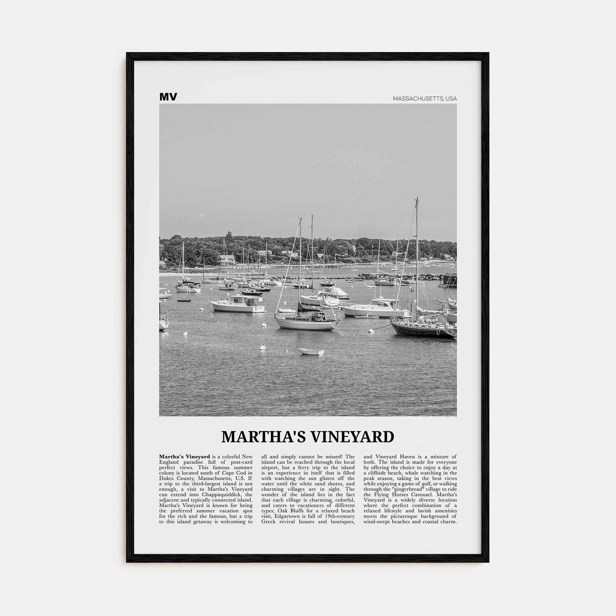 Martha's Vineyard Poster Black Wood / 8x12 in Nbourhood Travel B&W Poster