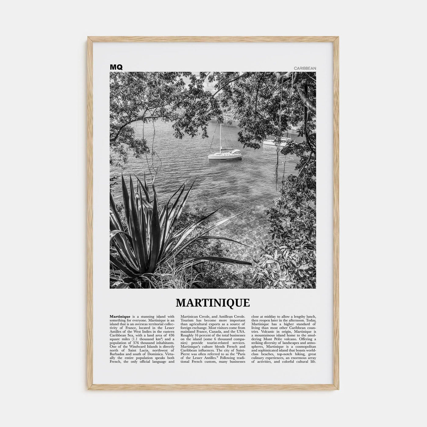 Martinique Poster Natural Wood / 8x12 in Nbourhood Travel B&W Poster