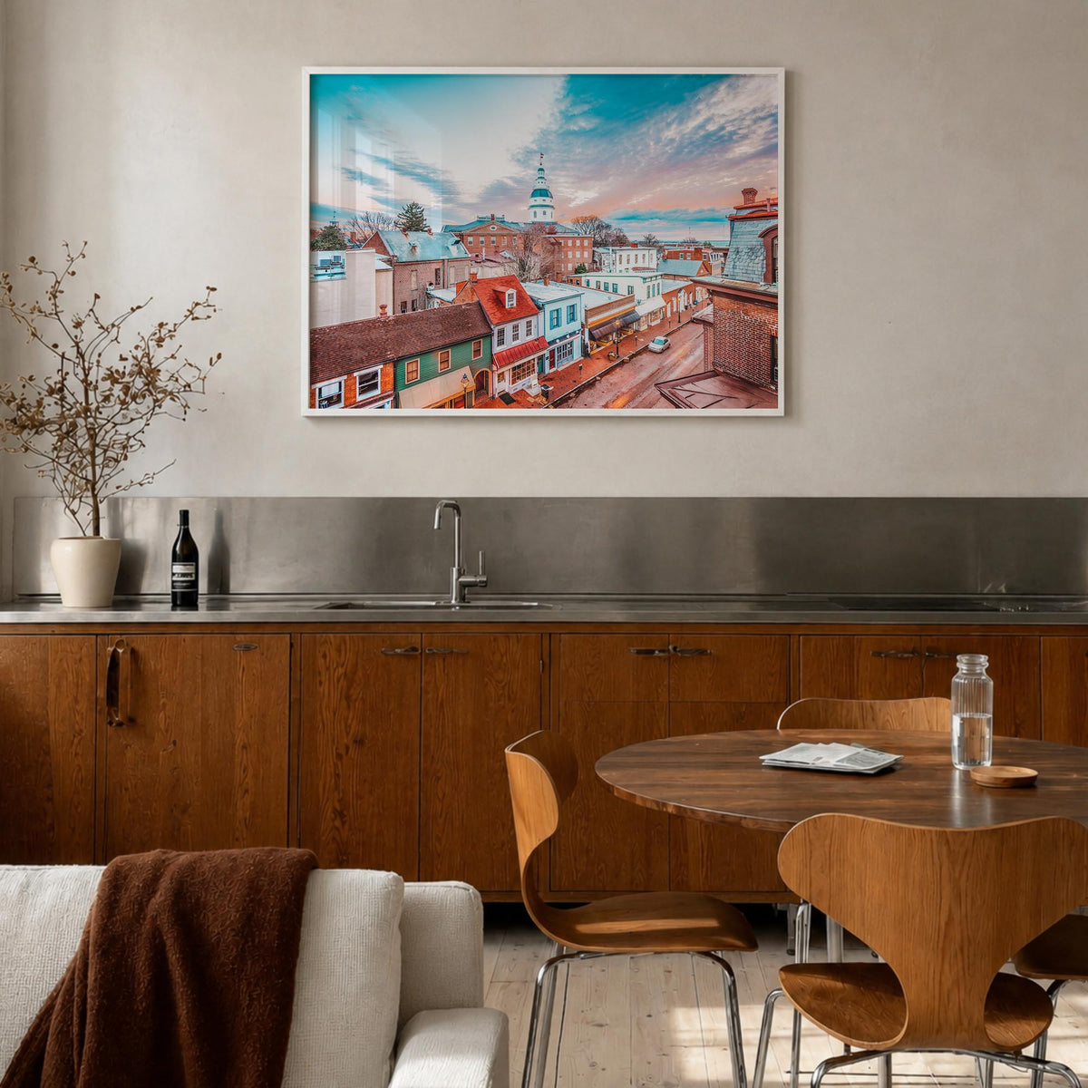 Maryland colorful photo poster of United States – horizontal wall art in white wood frame, hanging on wall