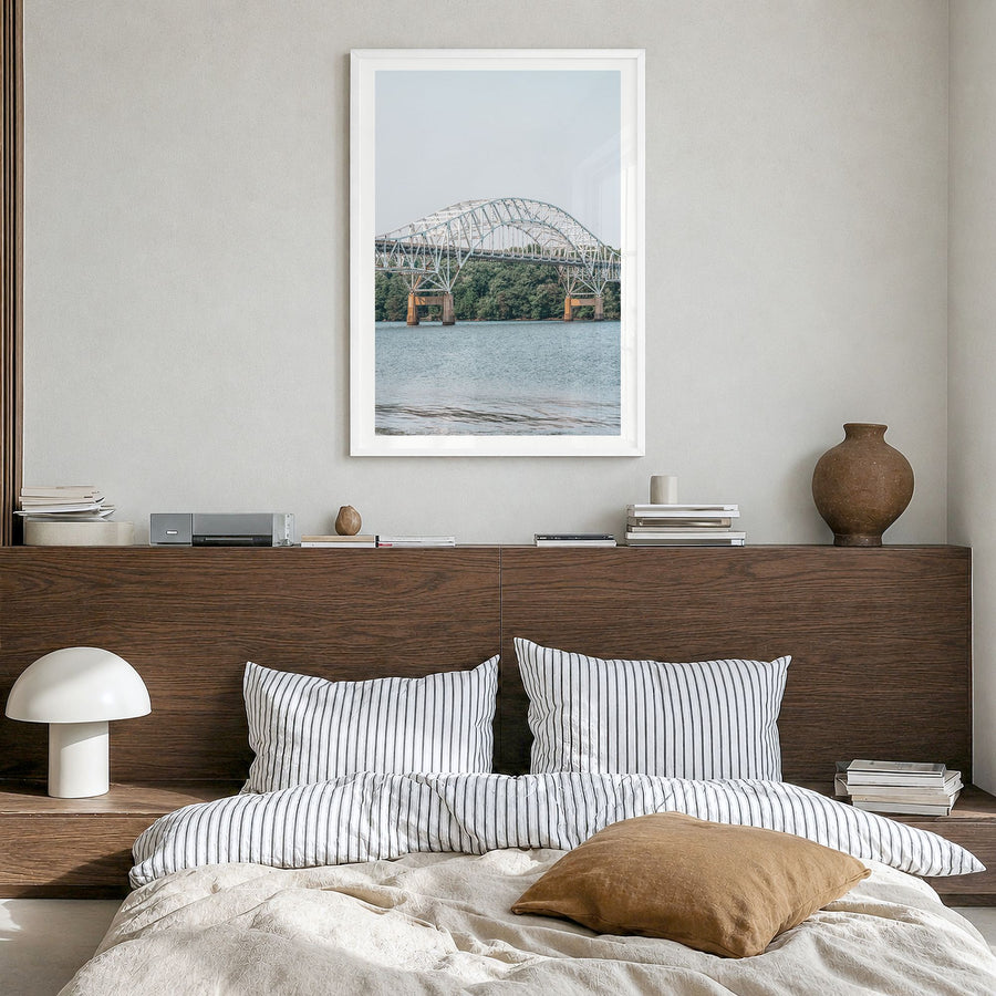 Maryland Photo No 1 Poster in a white wood frame, hanging in a bedroom, white border