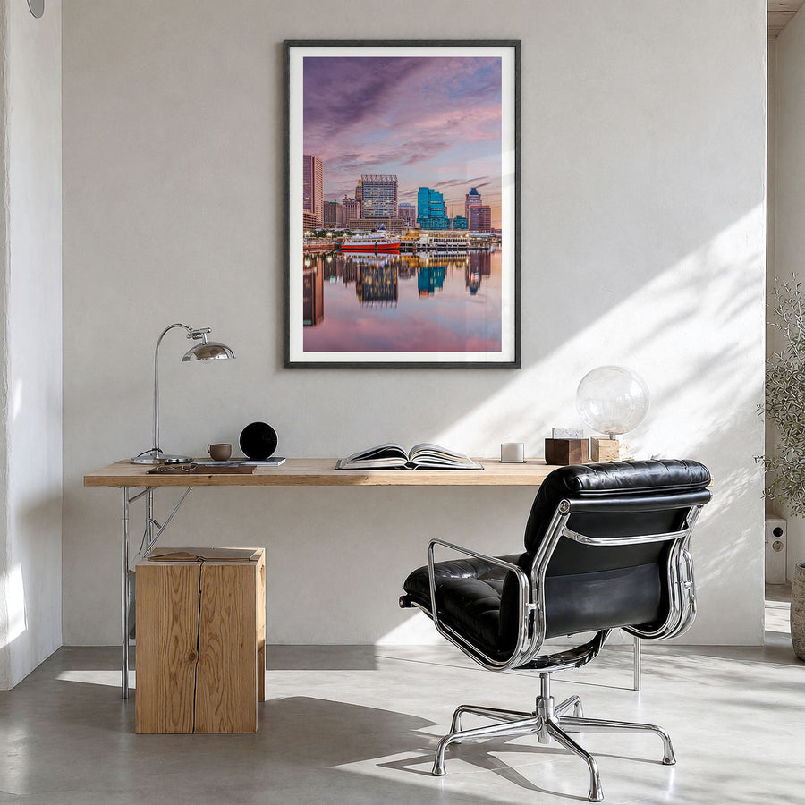 Maryland Photo No 2 Poster in a black wood frame, hanging in a bright home office, white border