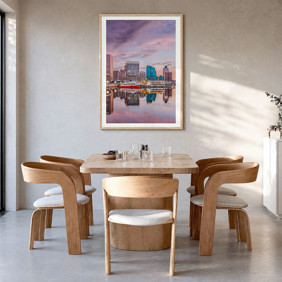 Maryland Photo No 2 Poster in a natural wood frame, hanging in a dining room, white border