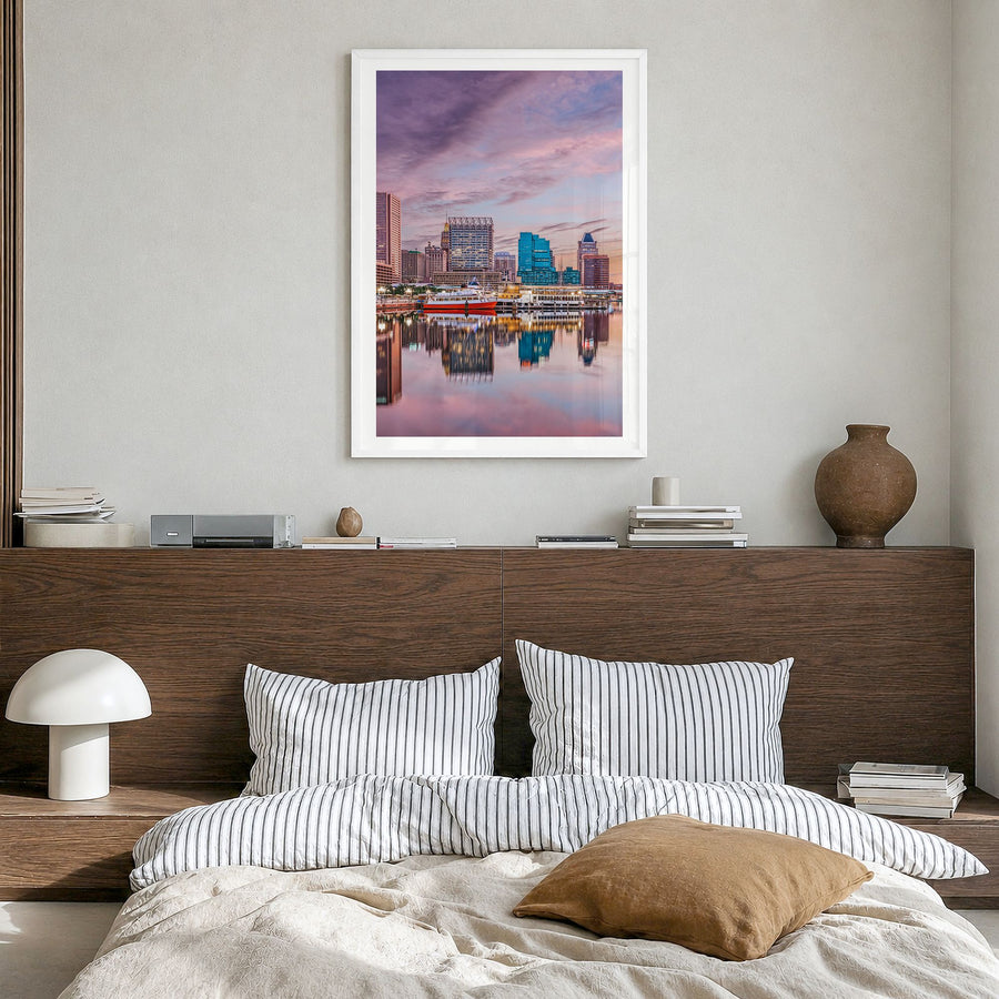 Maryland Photo No 2 Poster in a white wood frame, hanging in a bedroom, white border