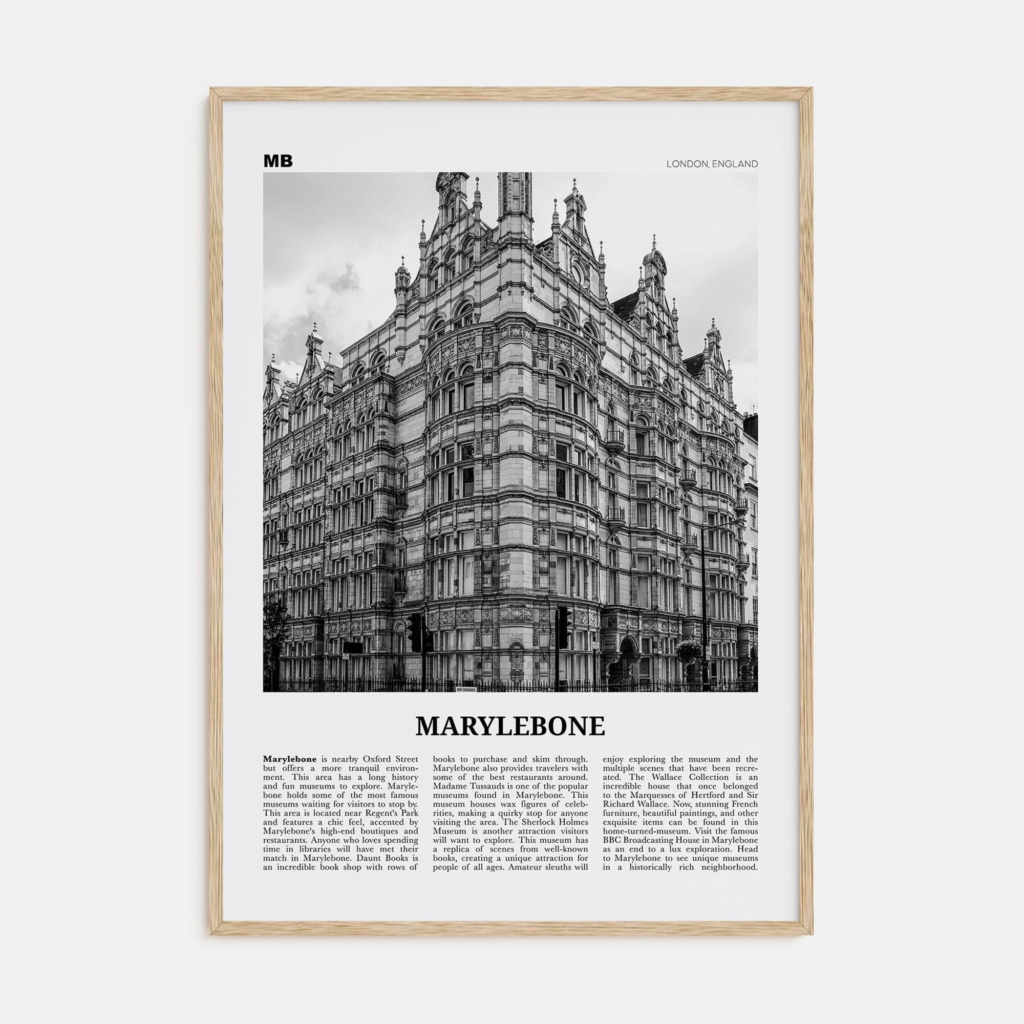 Marylebone Poster Natural Wood / 8x12 in Nbourhood Travel B&W Poster