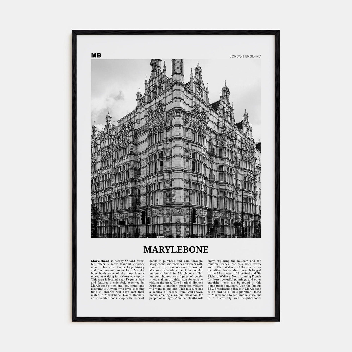 Marylebone Poster Black Wood / 8x12 in Nbourhood Travel B&W Poster