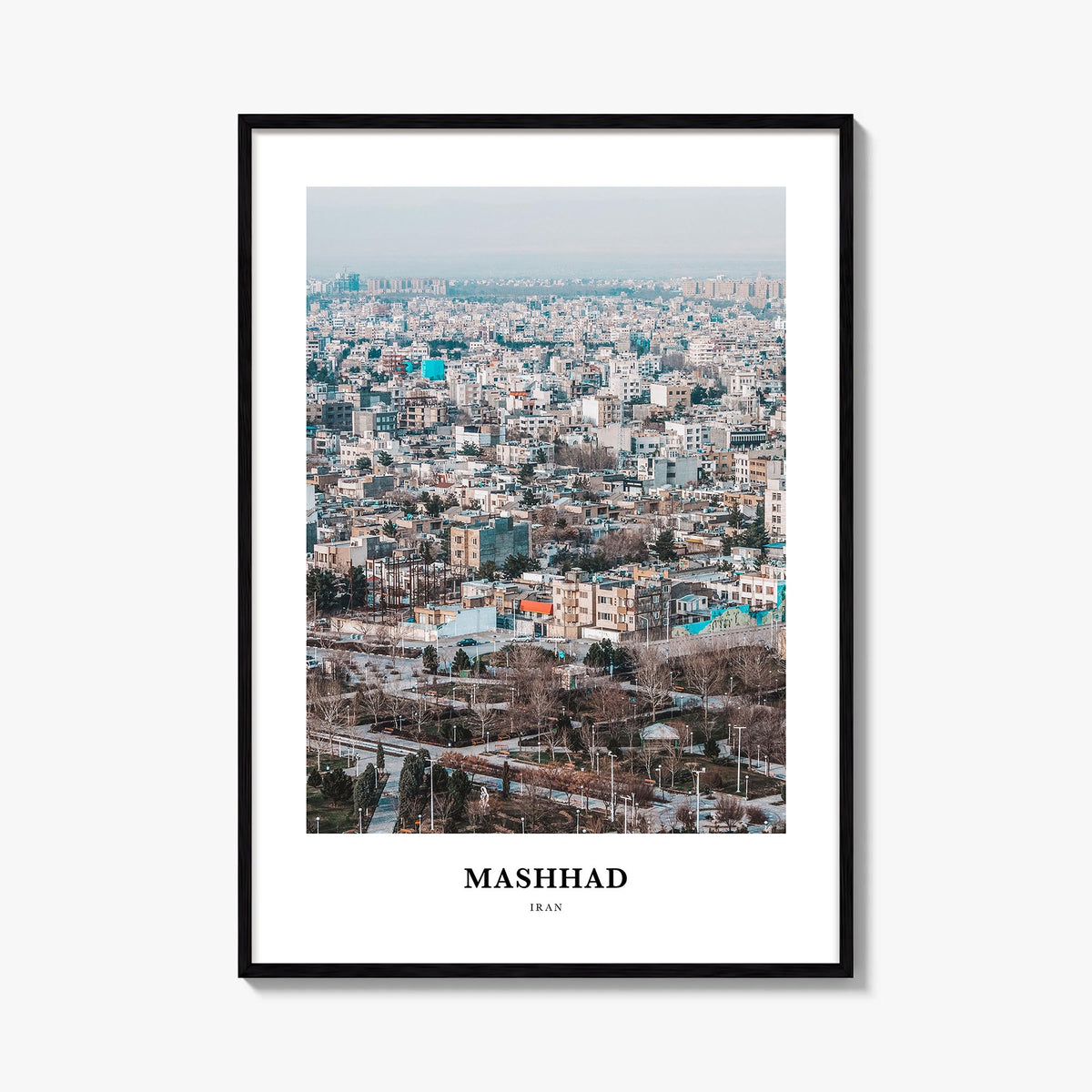 Mashhad colorful classic poster of Iran – vertical wall art, unframed print shown in interior mockup