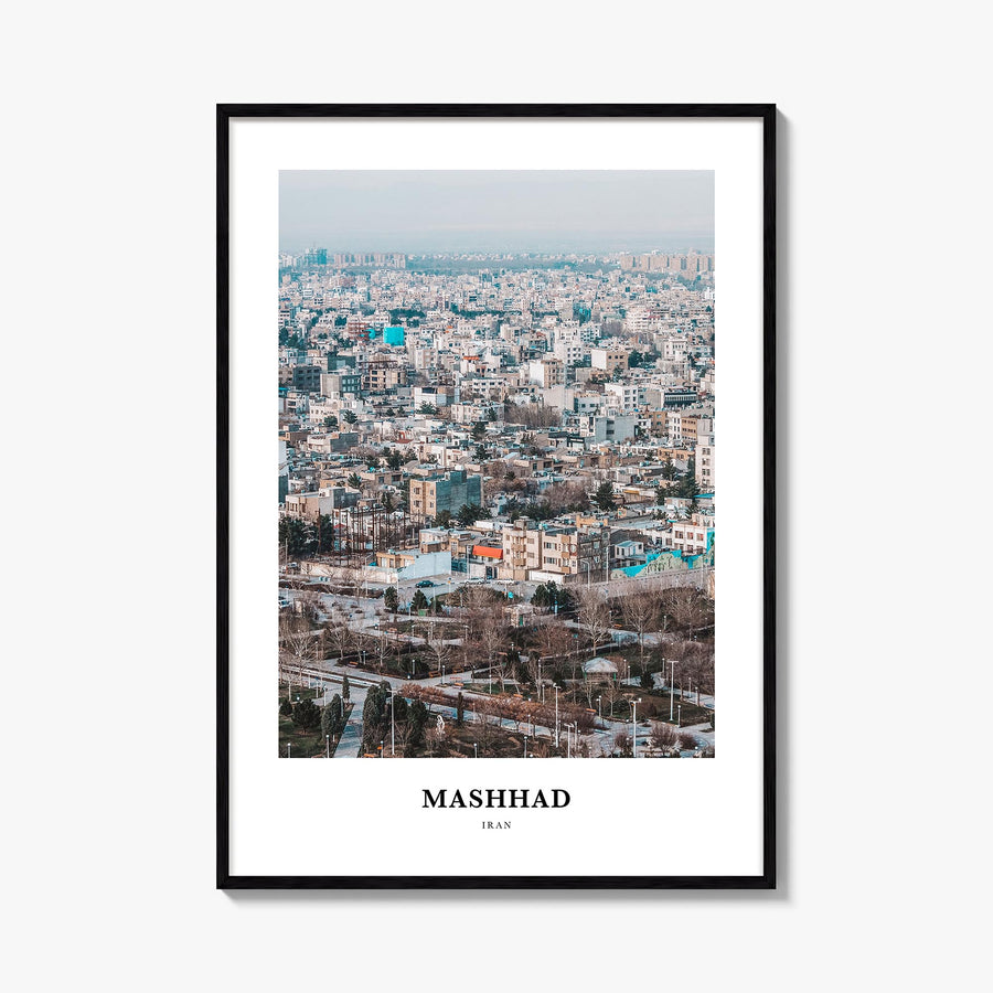 Mashhad colorful classic poster of Iran – vertical wall art, unframed print shown in interior mockup