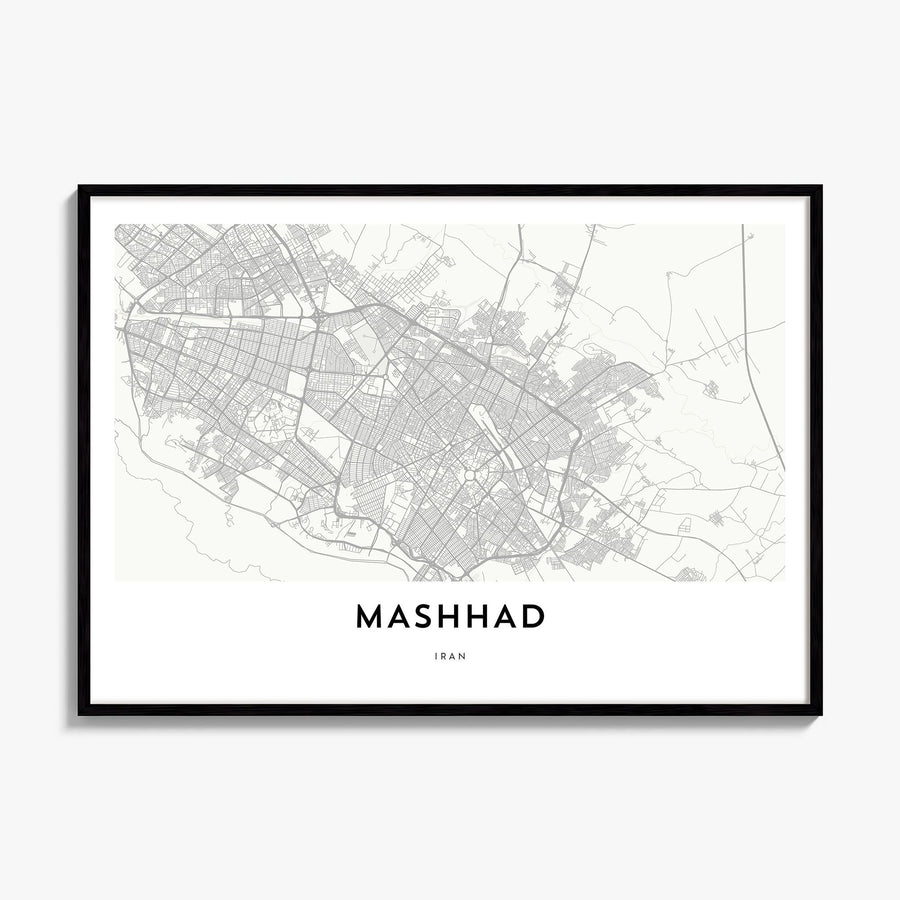 Mashhad Map Poster, framed poster mockup