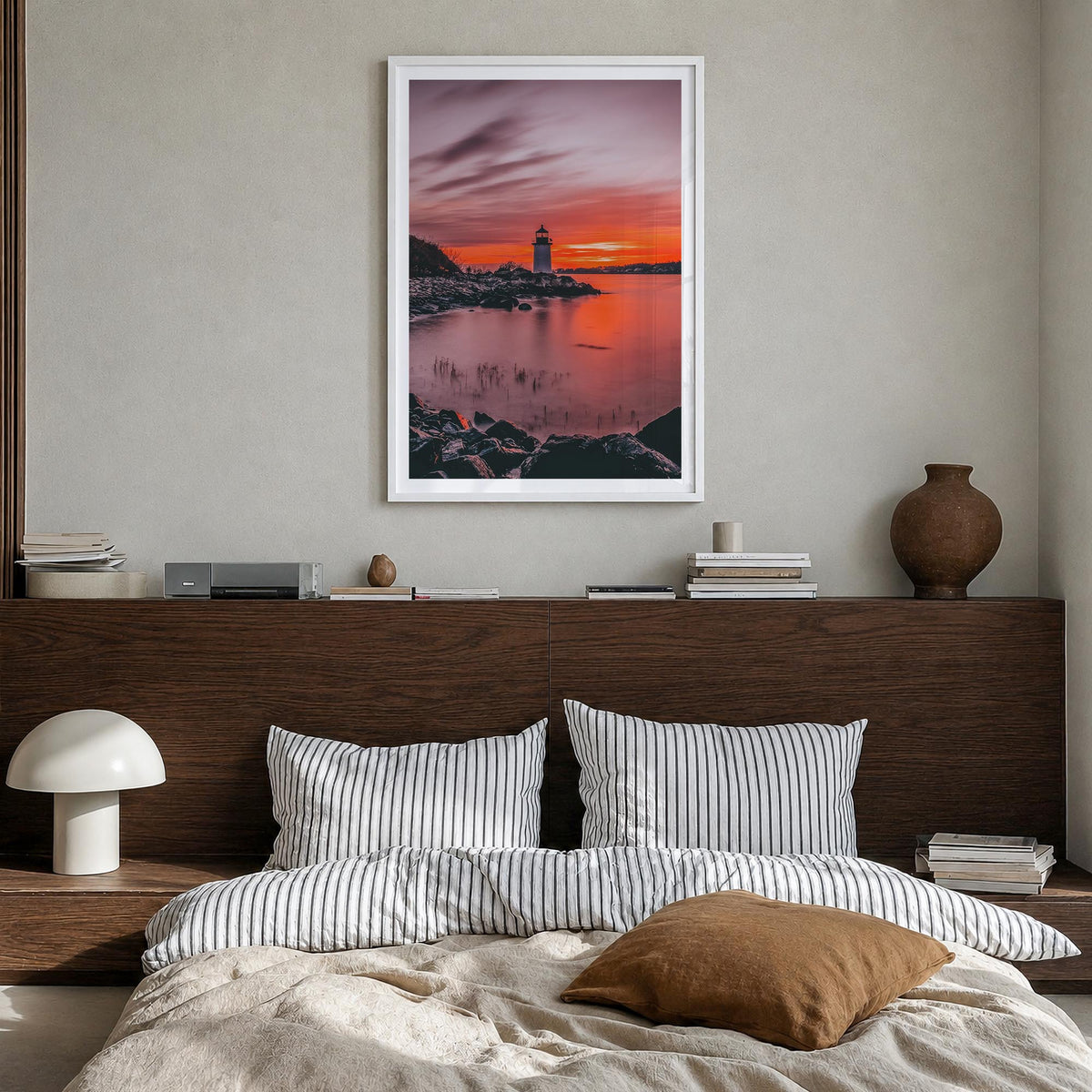 Massachusetts colorful photo poster of United States – vertical wall art in white wood frame with white border, hanging on wa