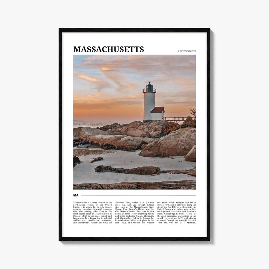 Massachusetts colorful travel poster of United States – vertical wall art, unframed print shown in interior mockup