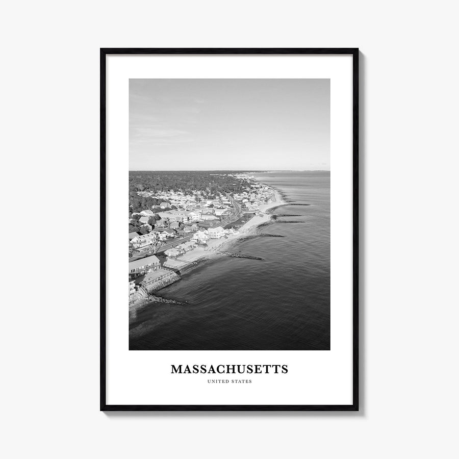 Massachusetts no. 1 black & white classic poster of United States – vertical wall art, unframed print shown in interior mocku