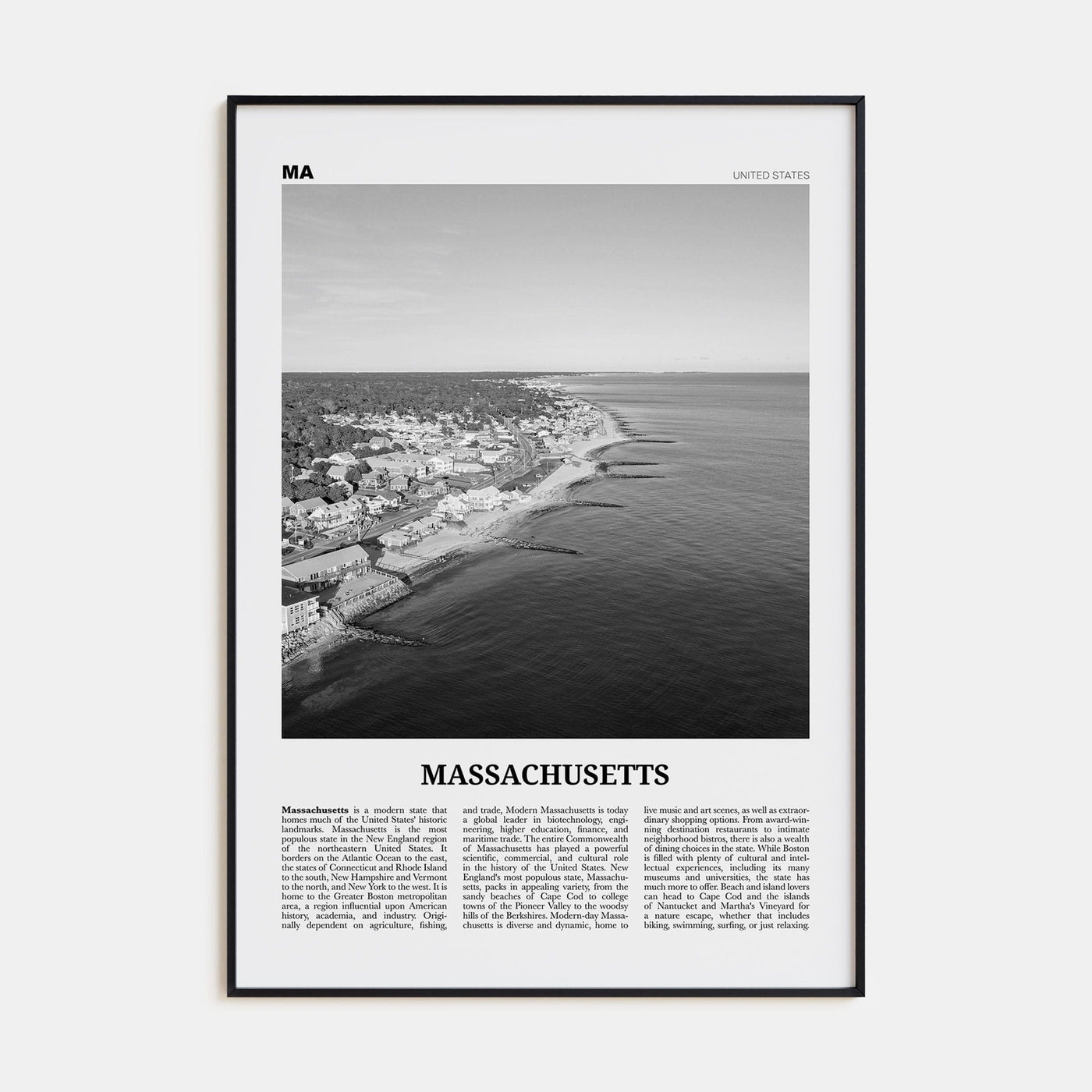 Massachusetts No 1 Poster None / 8x12 in Nbourhood Travel B&W Poster