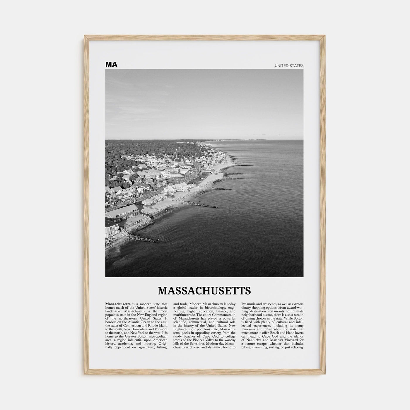 Massachusetts No 1 Poster Natural Wood / 8x12 in Nbourhood Travel B&W Poster