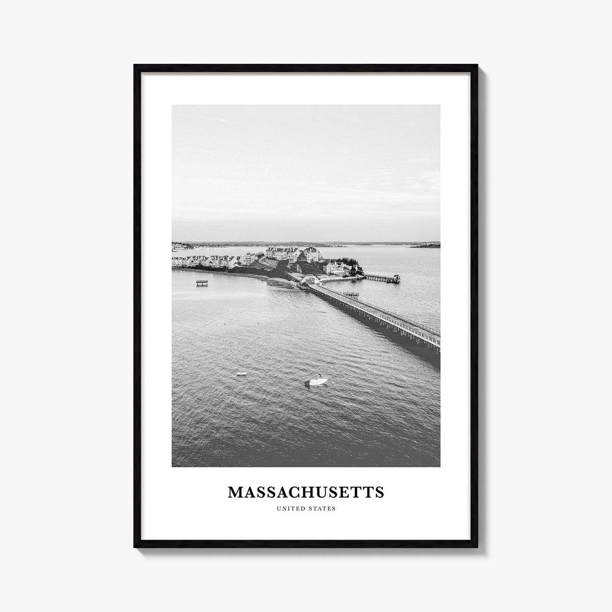 Massachusetts no. 2 black & white classic poster of United States – vertical wall art, unframed print shown in interior mocku