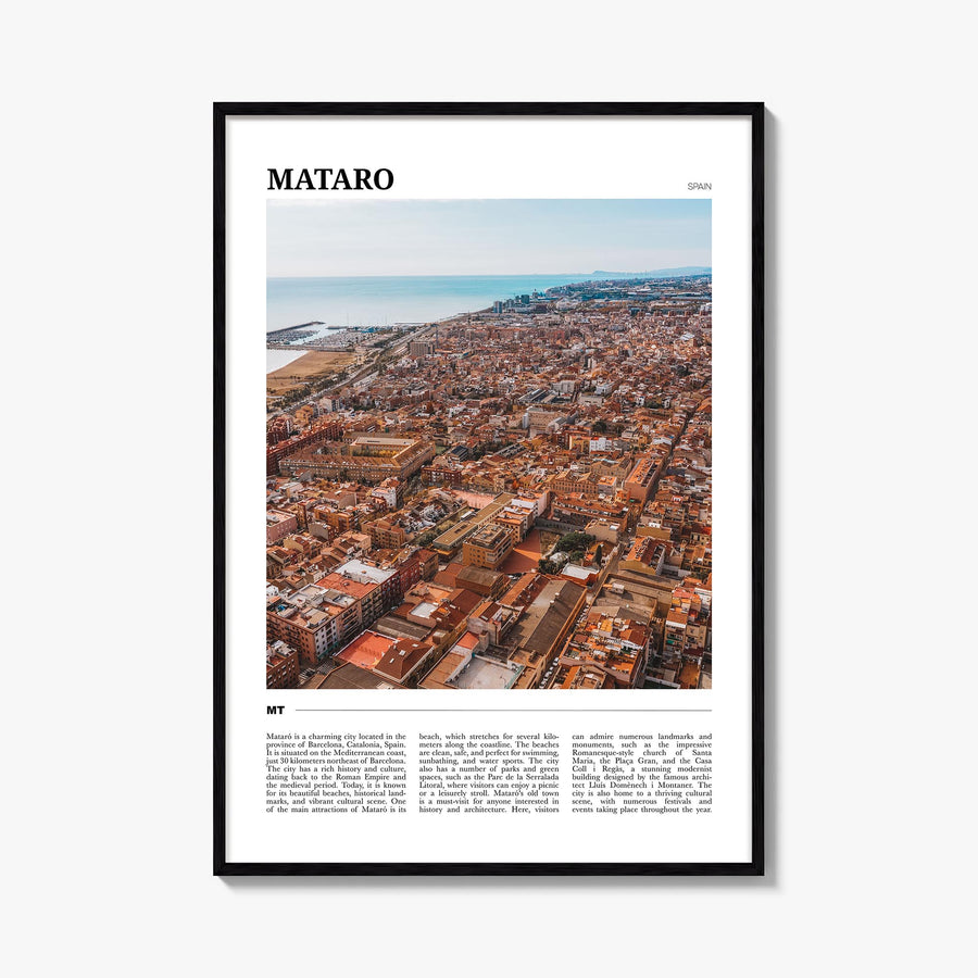 Mataró colorful travel poster of Spain – vertical wall art, unframed print shown in interior mockup