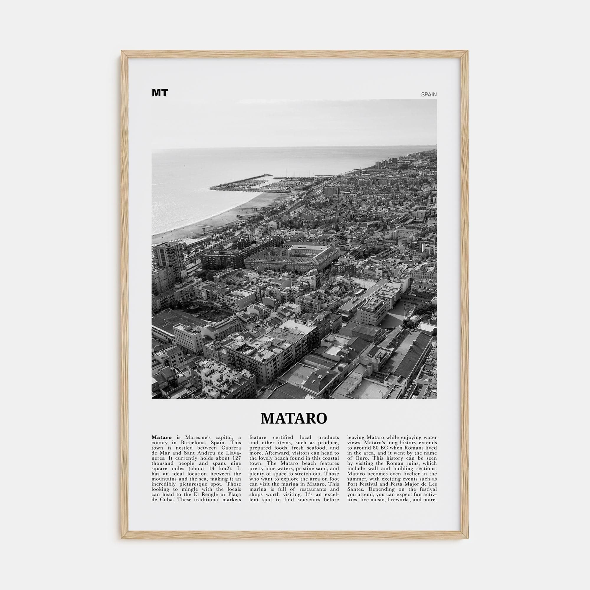 Mataro Poster Natural Wood / 8x12 in Nbourhood Travel B&W Poster