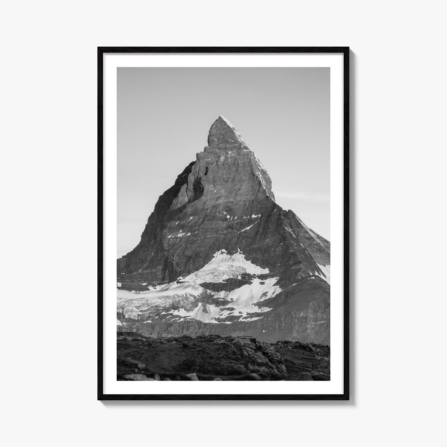 Matterhorn black & white photo poster of Switzerland & Italy – vertical wall art, unframed print shown in interior mockup