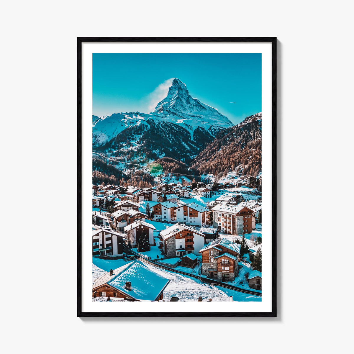 Matterhorn colorful photo poster of Switzerland & Italy – vertical wall art, unframed print shown in interior mockup