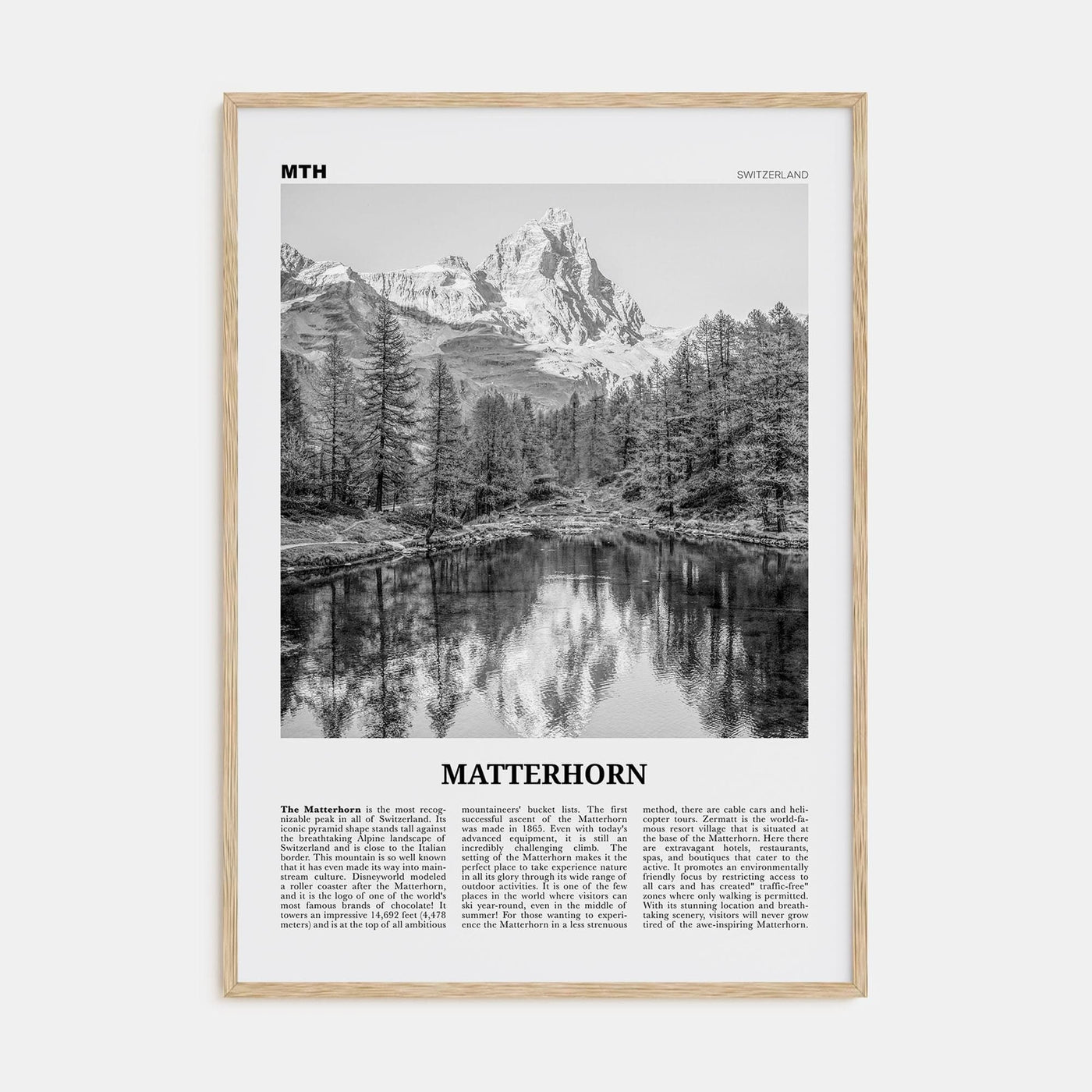 Matterhorn Poster Natural Wood / 8x12 in Nbourhood Travel B&W Poster