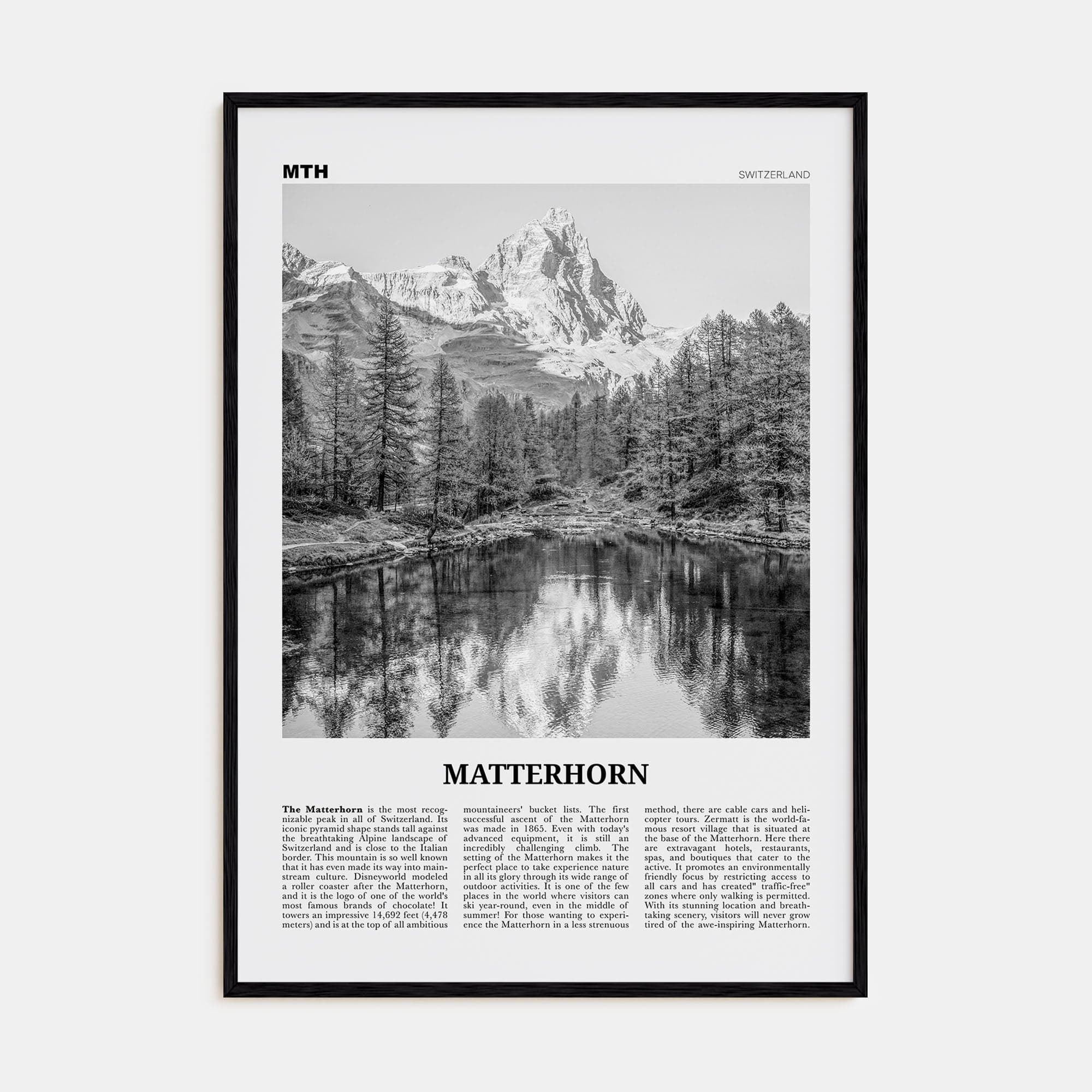 Matterhorn Poster Black Wood / 8x12 in Nbourhood Travel B&W Poster