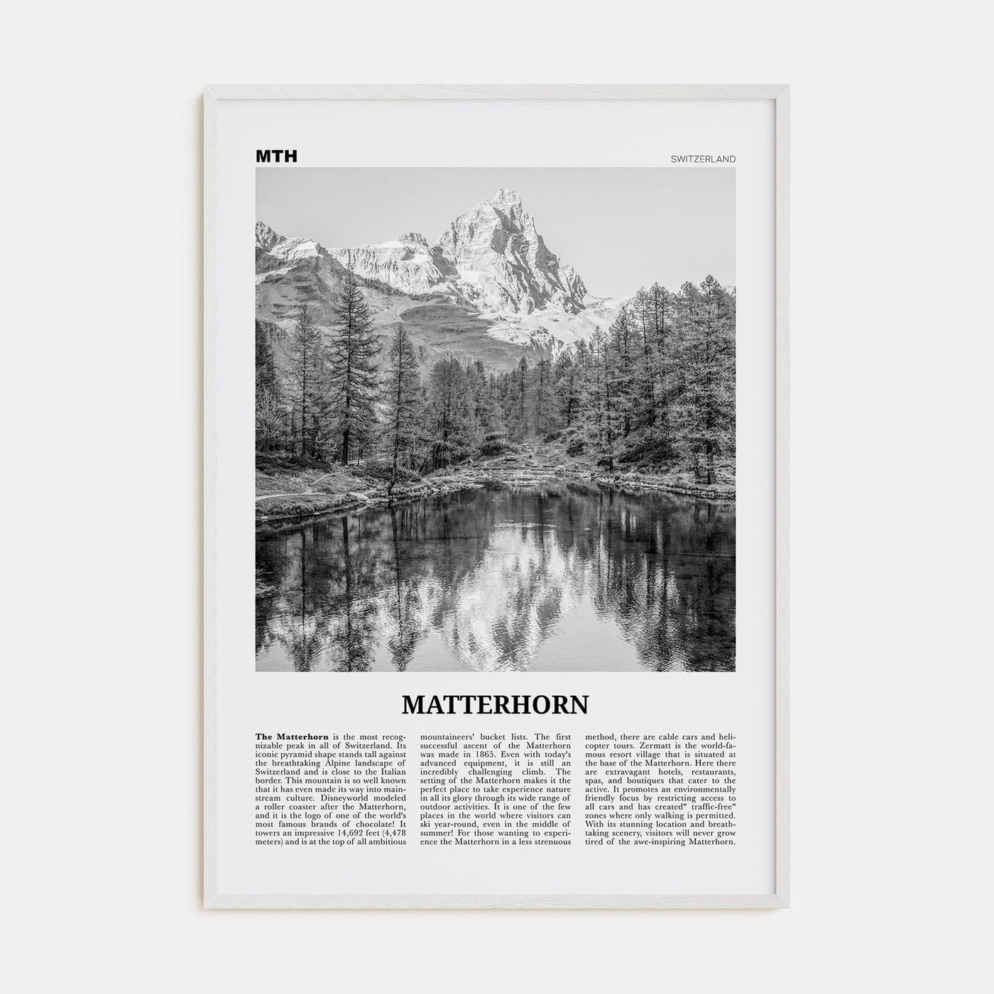 Matterhorn Poster White Wood / 8x12 in Nbourhood Travel B&W Poster