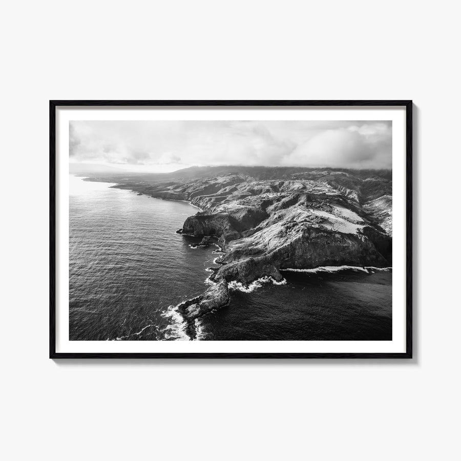 Maui black & white photo poster of Hawaii, USA – horizontal wall art, unframed print shown in interior mockup