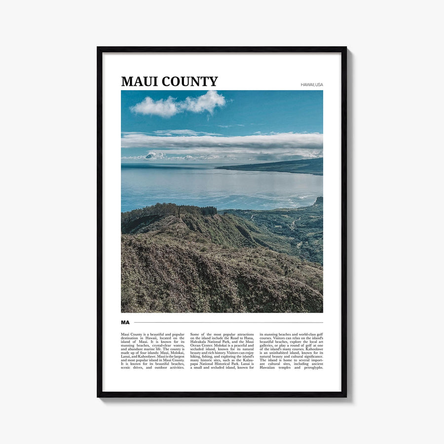 Maui County colorful travel poster of Hawaii, USA – vertical wall art, unframed print shown in interior mockup