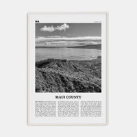 Maui County Poster White Wood / 8x12 in Nbourhood Travel B&W Poster