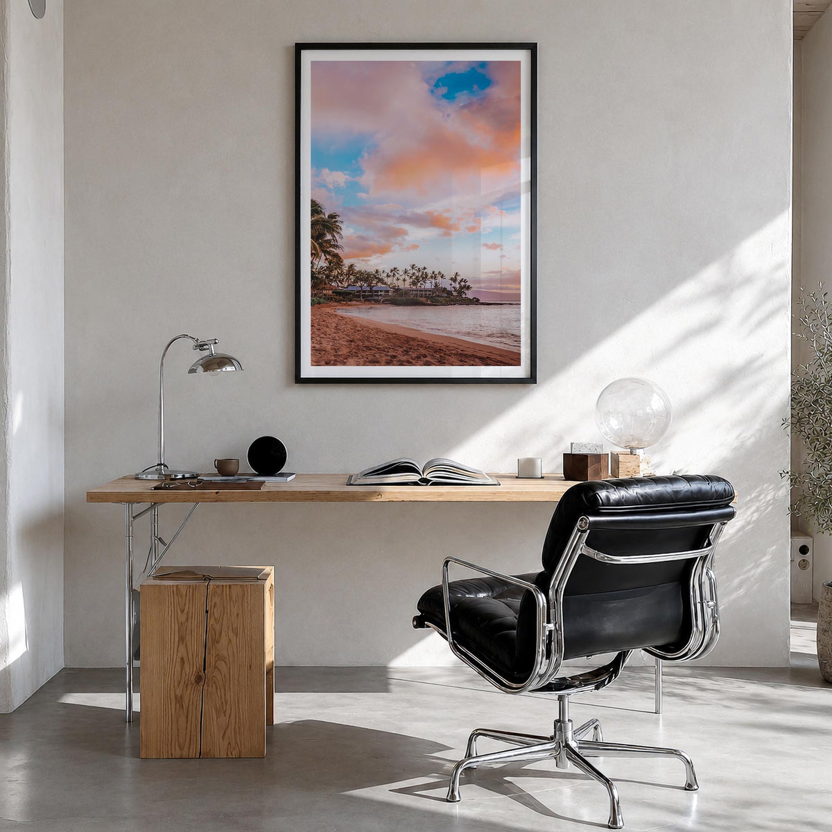 Maui no. 1 colorful photo poster of Hawaii, USA – vertical wall art in black wood frame with white border, hanging on wall