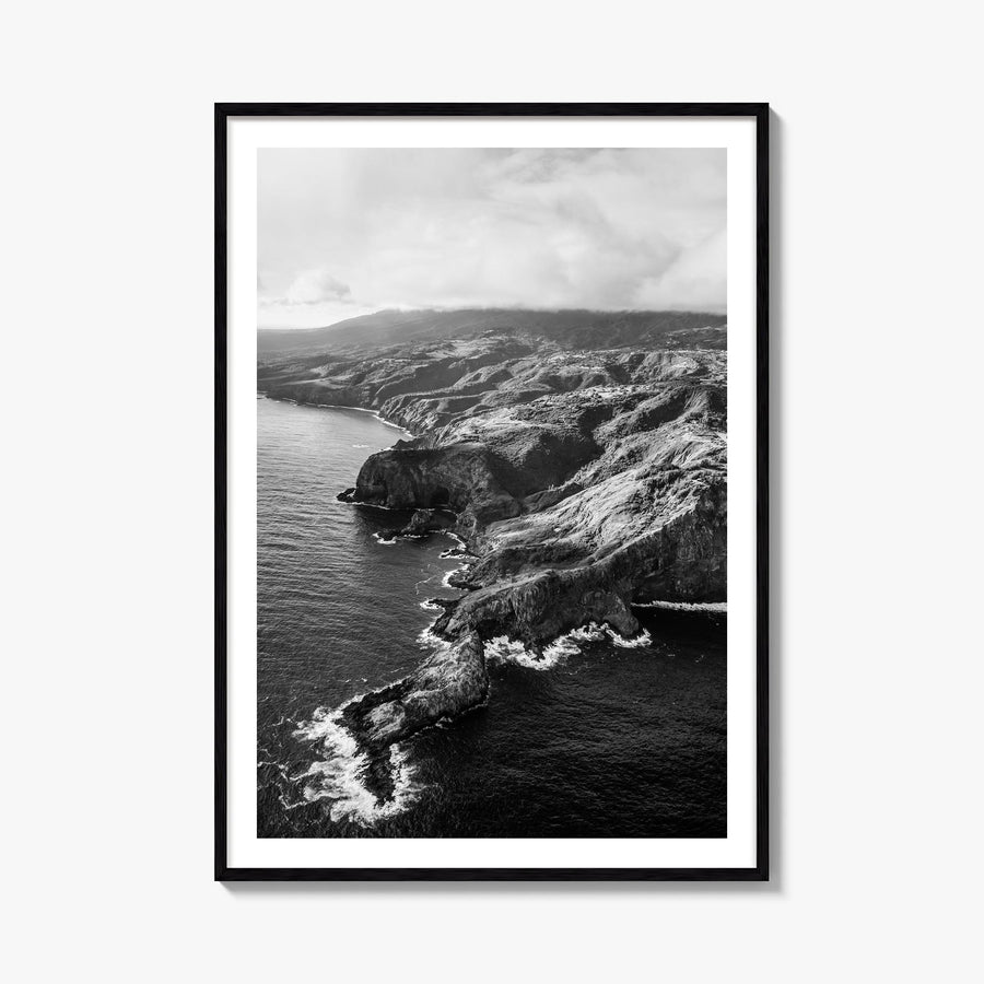 Maui no. 2 black & white photo poster of Hawaii, USA – vertical wall art, unframed print shown in interior mockup