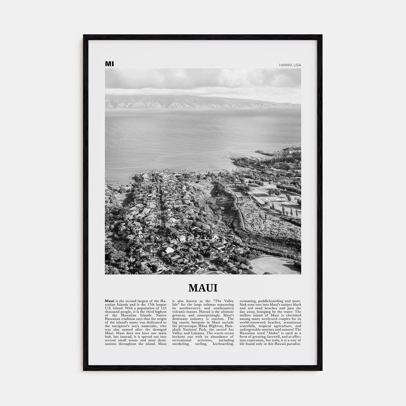 Maui No 2 Poster Black Wood / 8x12 in Nbourhood Travel B&W Poster