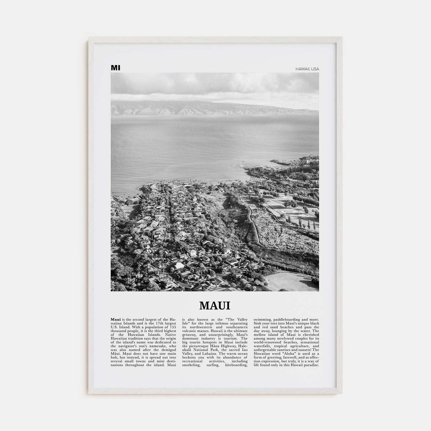 Maui No 2 Poster White Wood / 8x12 in Nbourhood Travel B&W Poster