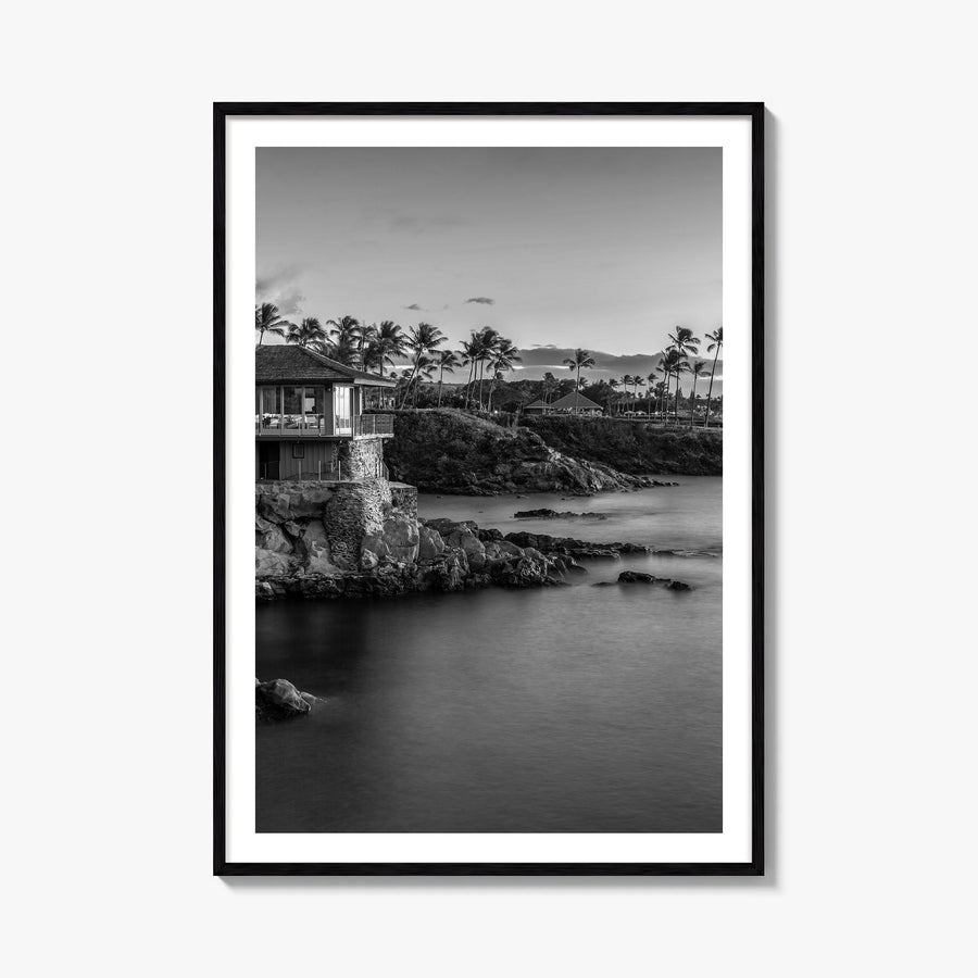Maui no. 3 black & white photo poster of Hawaii, USA – vertical wall art, unframed print shown in interior mockup