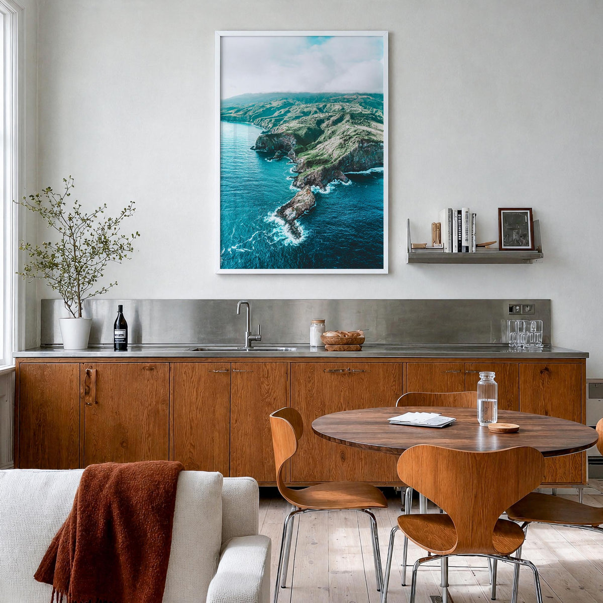Maui no. 3 colorful photo poster of Hawaii, USA – vertical wall art in white wood frame, hanging on wall