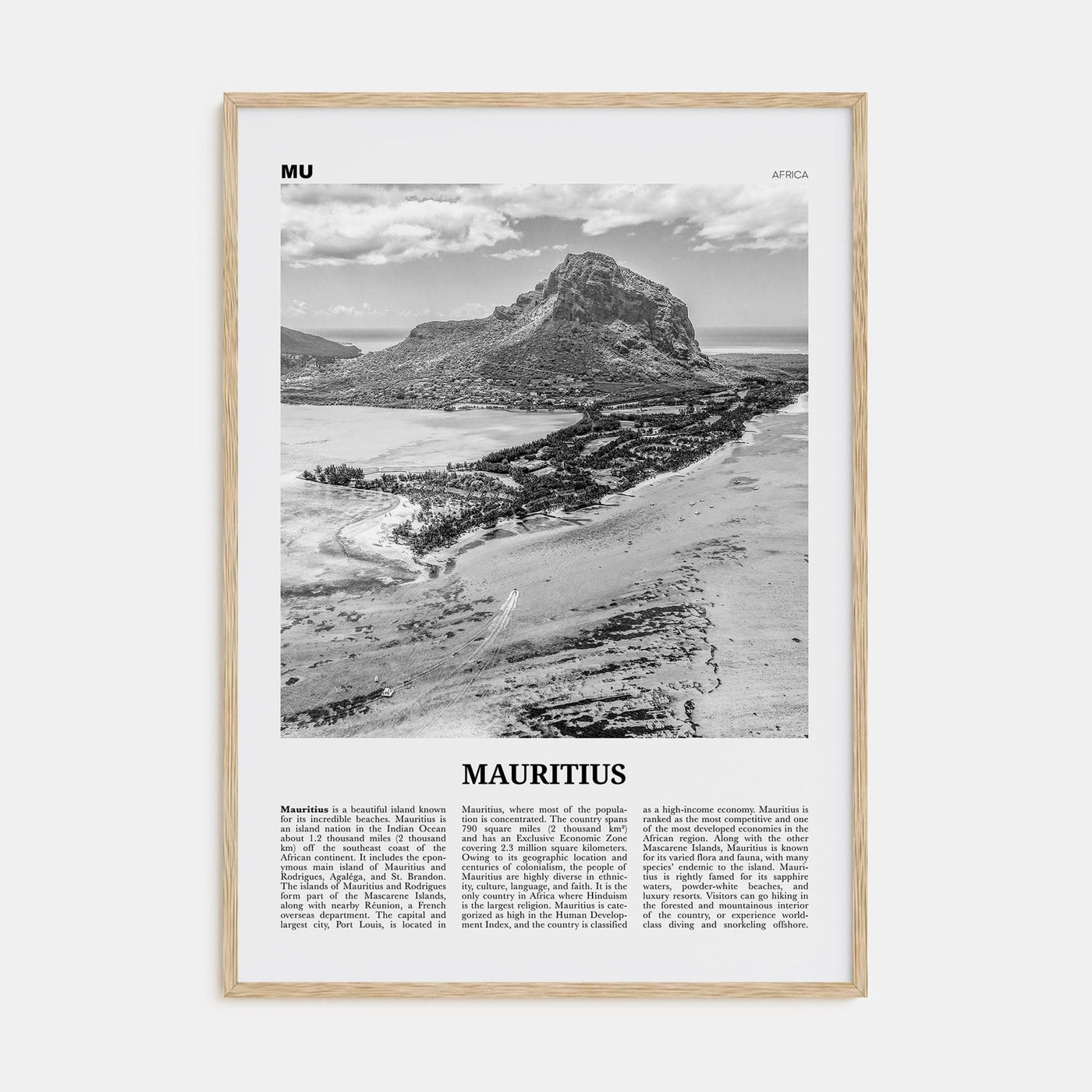 Mauritius Poster Natural Wood / 8x12 in Nbourhood Travel B&W Poster