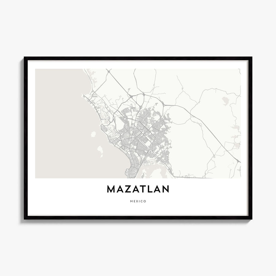 Mazatlán Map Poster, framed poster mockup