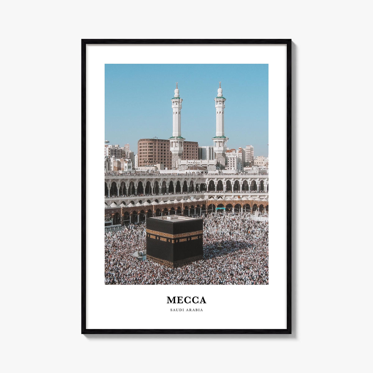 Mecca colorful classic poster of Saudi Arabia – vertical wall art, unframed print shown in interior mockup