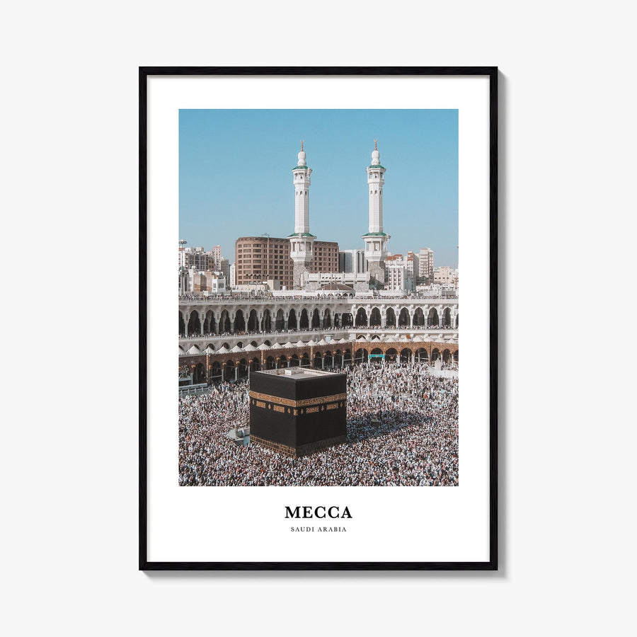 Mecca colorful classic poster of Saudi Arabia – vertical wall art, unframed print shown in interior mockup