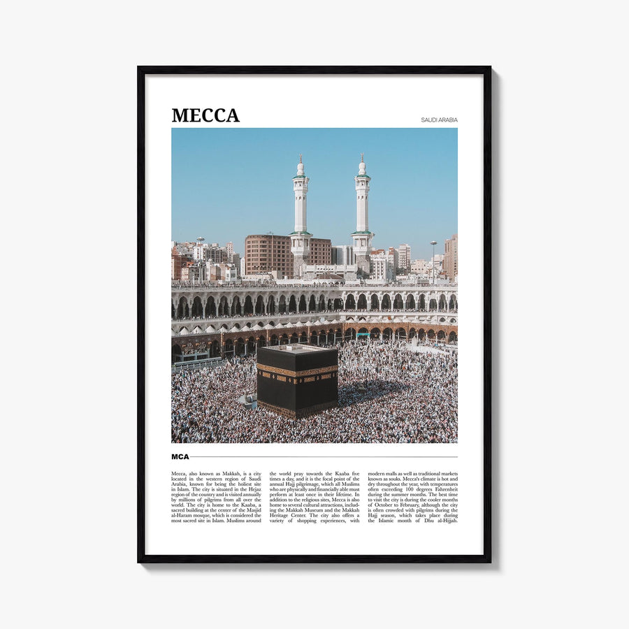 Mecca colorful travel poster of Saudi Arabia – vertical wall art, unframed print shown in interior mockup
