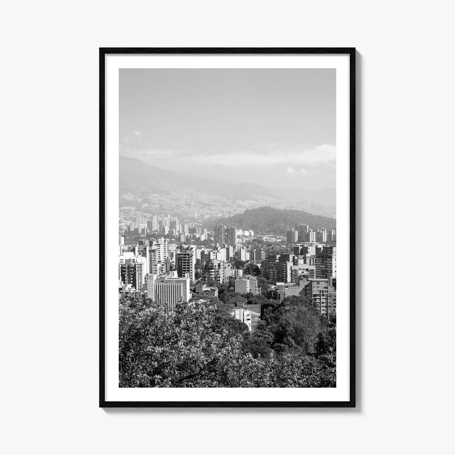 Medellín black & white photo poster of Colombia – vertical wall art, unframed print shown in interior mockup