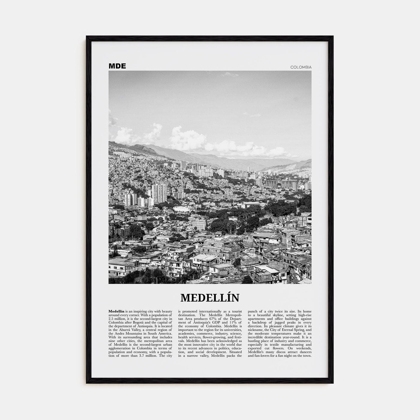 Medellín No 1 Poster Black Wood / 8x12 in Nbourhood Travel B&W Poster