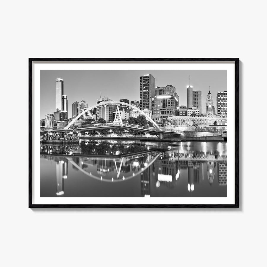Melbourne, Australia black & white photo poster of Australia – horizontal wall art, unframed print shown in interior mockup