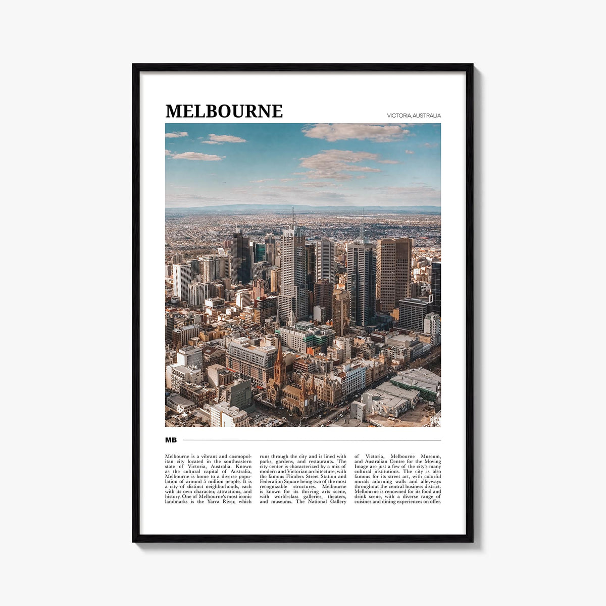Melbourne, Australia colorful travel poster of Australia – vertical wall art, unframed print shown in interior mockup