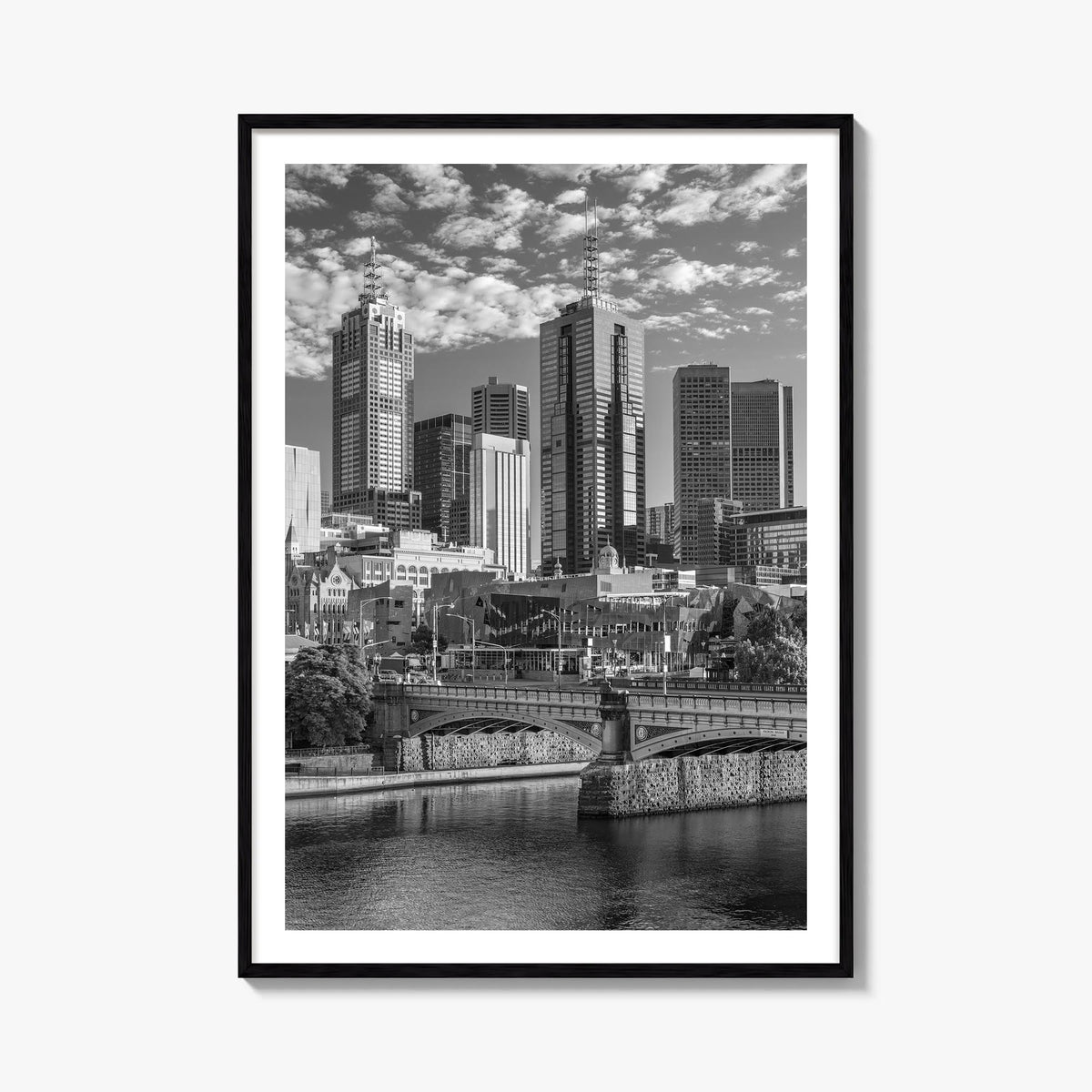 Melbourne, Australia no. 1 black & white photo poster of Australia – vertical wall art, unframed print shown in interior mock